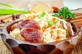 Rice with cold Tuscan sausage under pressure