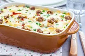 Cold Barbecue Sausage Casserole with Cheese and Potatoes