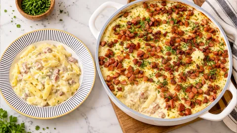 Macarrão de Calabresa com Creme de Batata